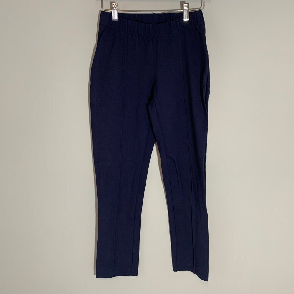 Lilly Pulitzer Slim Leg Pintuck Knit Pants Women Size Medium Navy Blue Stretch